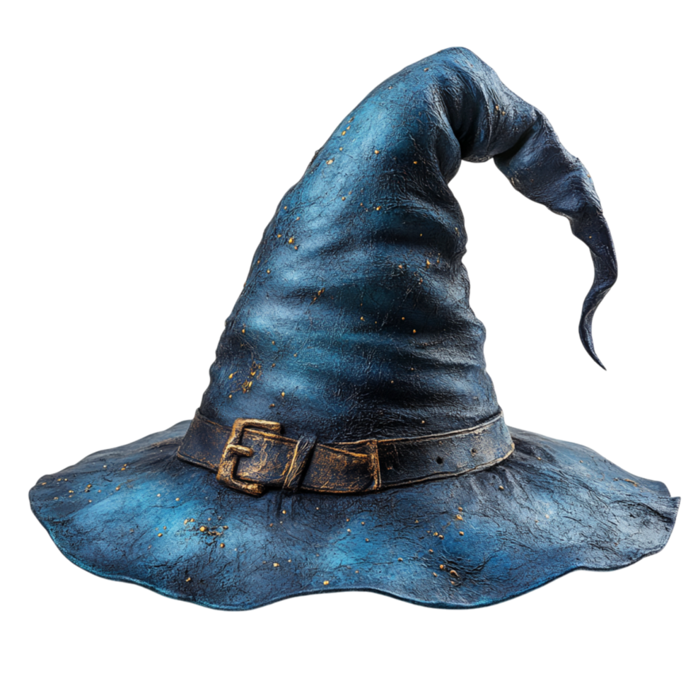 Weathered blue wizard hat with a crooked tip symbolizing magic and the mystical aura of enchanting fantasy realms png