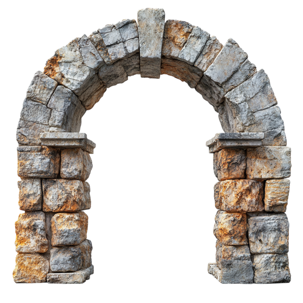 Ancient stone arch with rugged edges and a crumbling structure showing signs of history and oldworld architectural charm png