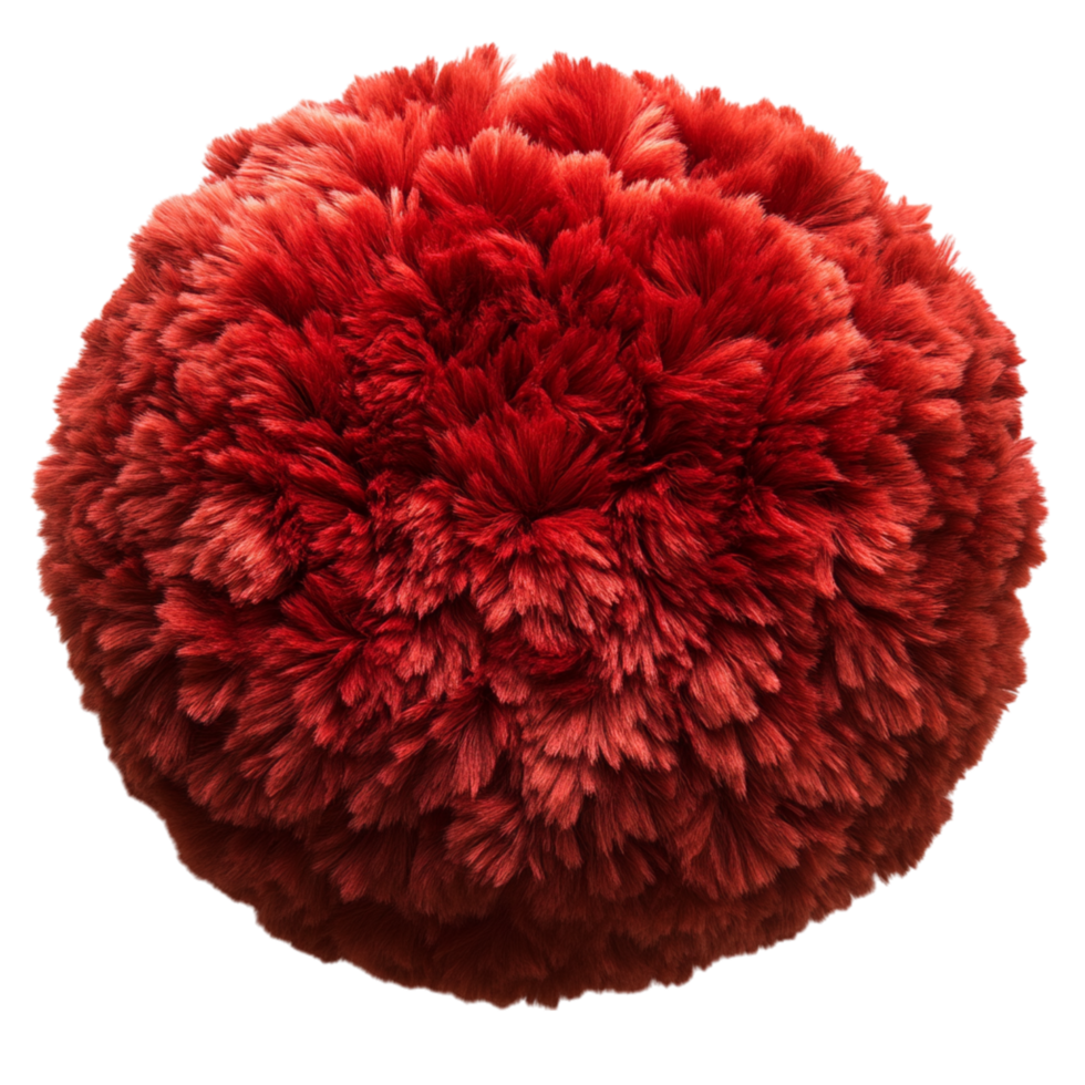 A fluffy red pompom with soft dense fibers and a round shape symbolizing coziness and the playful texture of a cheerful decorative accent png
