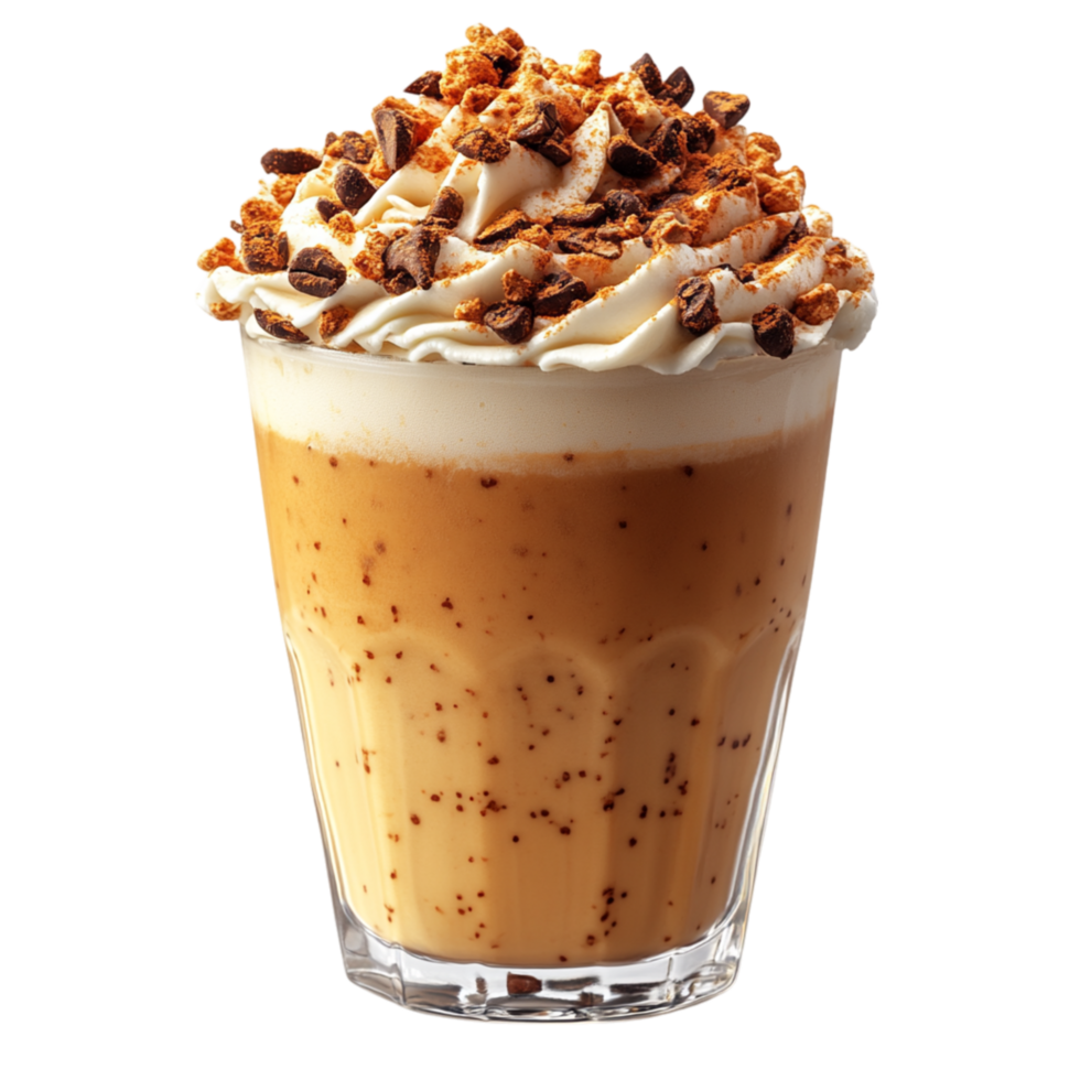 A tall glass of iced coffee with whipped cream and caramel drizzle symbolizing indulgence and the rich satisfaction of a creamy cold beverage png