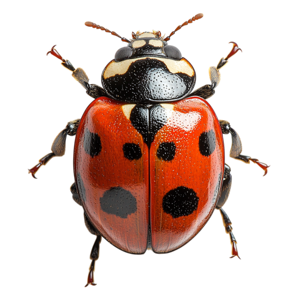 Bright red ladybug with black spots symbolizing luck and the delicate beauty of natures tiny yet striking creatures png