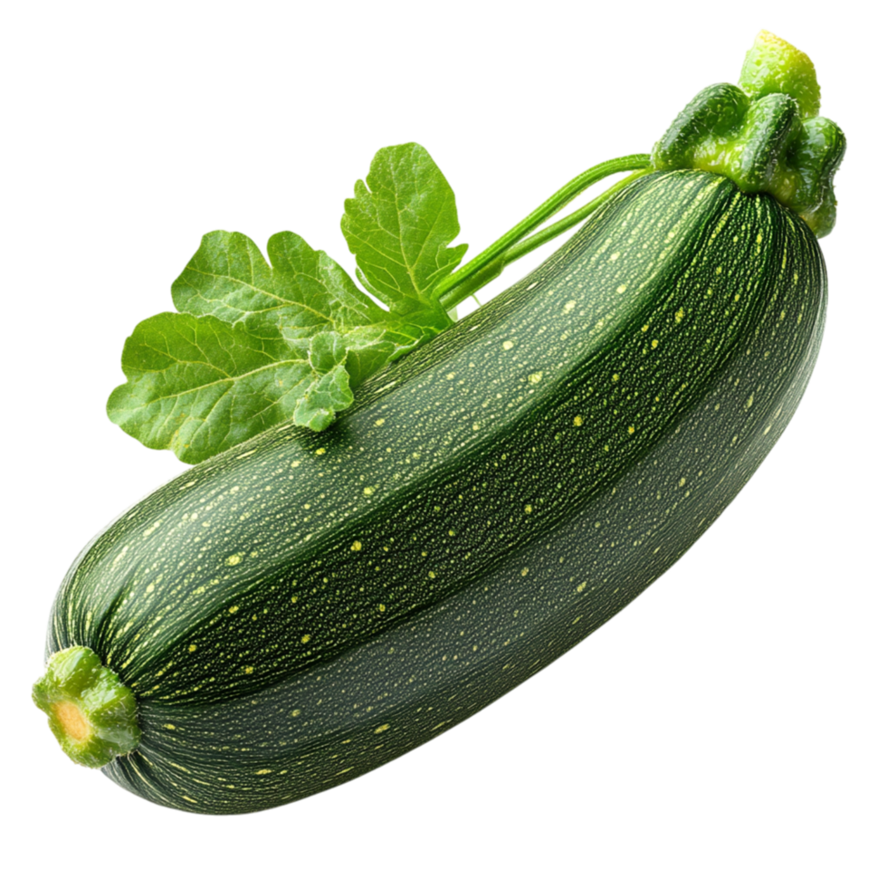 Dark green zucchini with a firm texture and tiny speckles rests on a leaf making it a nutritious delicious and widely loved vegetable perfect for roasting grilling and cooking png