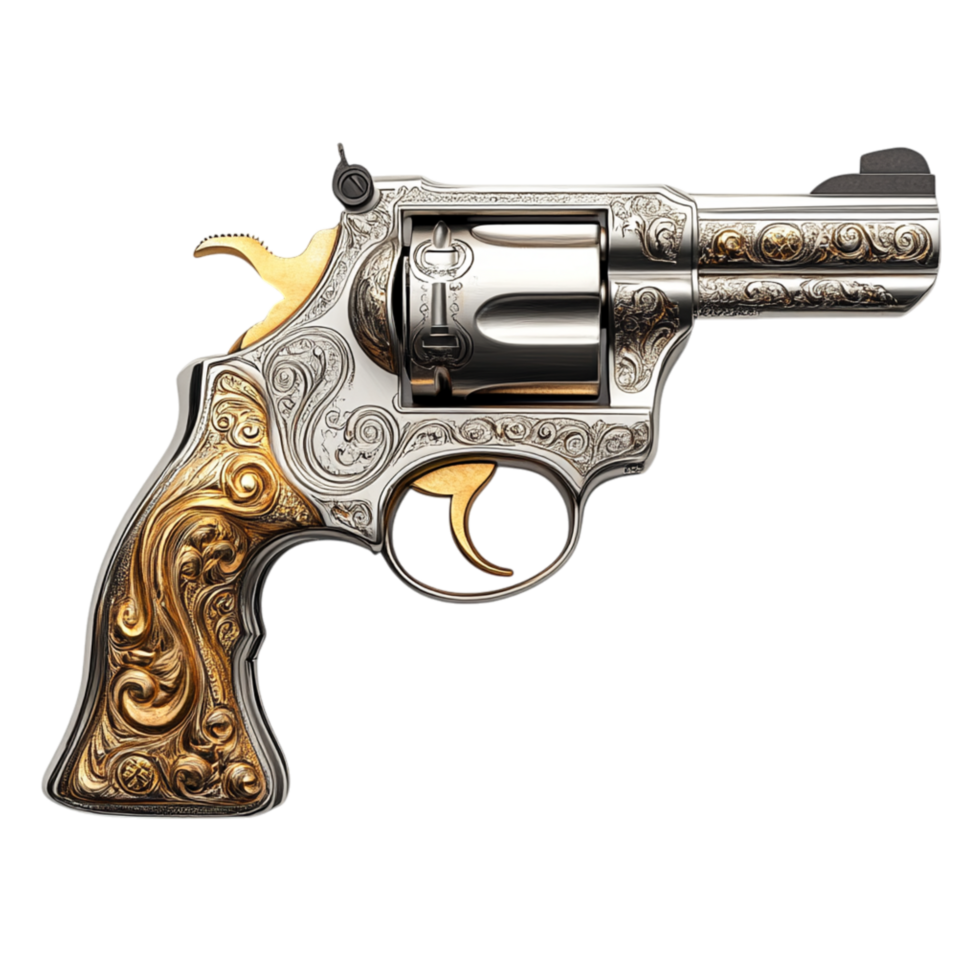 Revolver with ornate engravings symbolizing classic craftsmanship and a piece of historical weaponry png