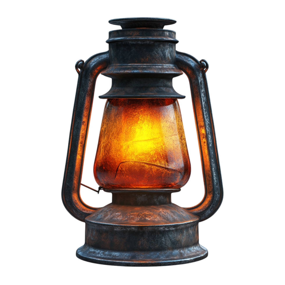 Vintage oil lantern with a glowing flame and a sturdy metal frame representing warmth nostalgia and the comforting light of an oldfashioned lamp used to brighten dark spaces and outdoor adventures png
