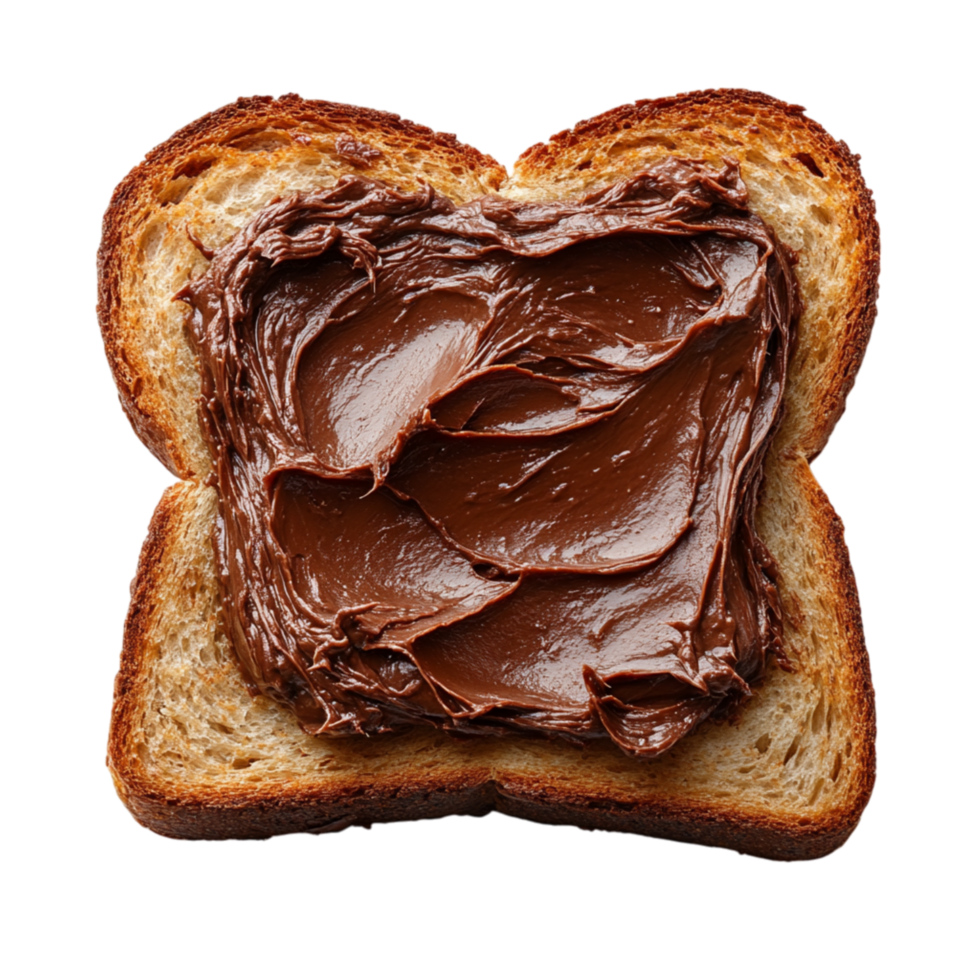 Slice of toasted bread with creamy chocolate spread on top symbolizing sweetness indulgence and the comforting taste of a delicious breakfast treat png
