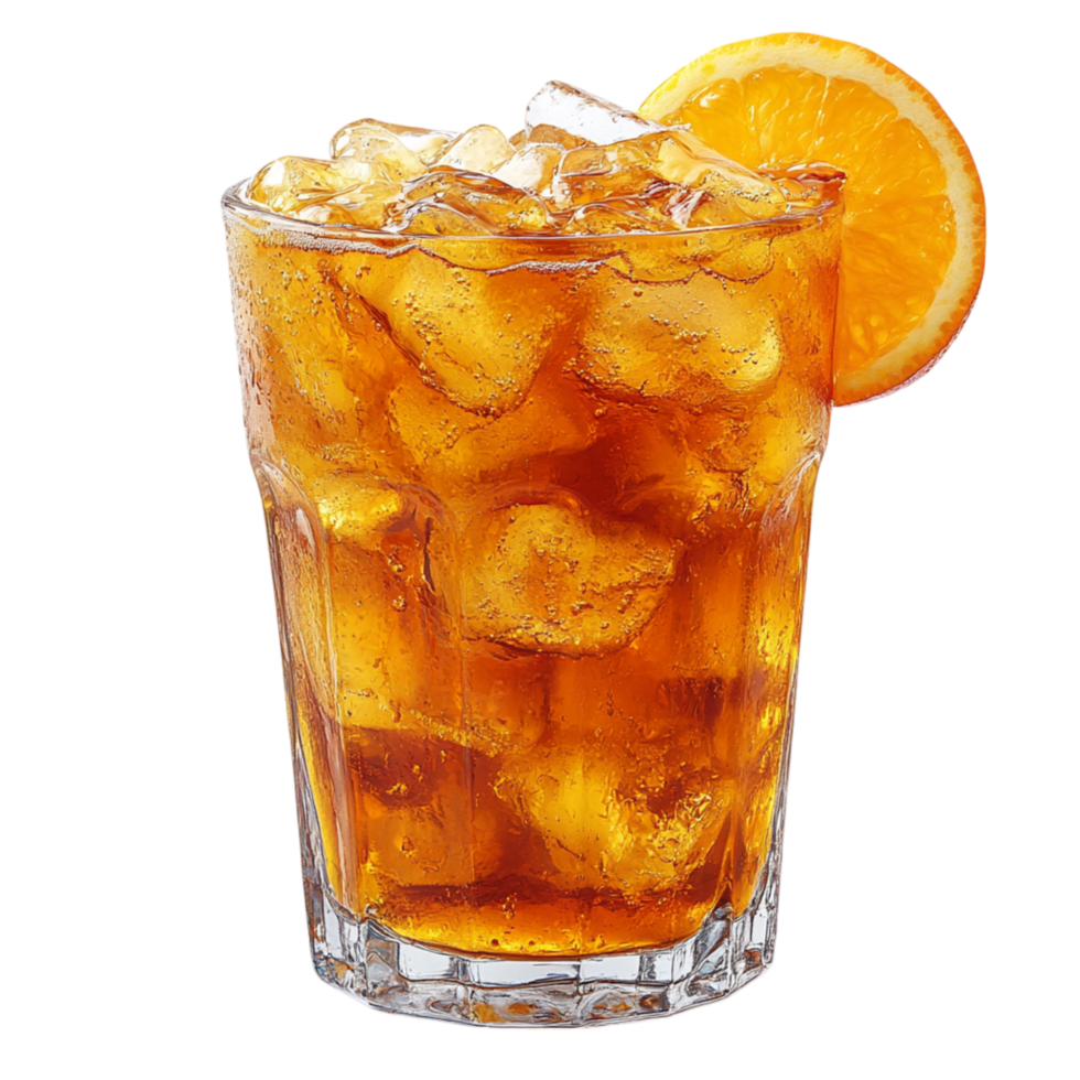 Glass of iced tea with orange garnish representing a refreshing drink and the essence of summer relaxation png