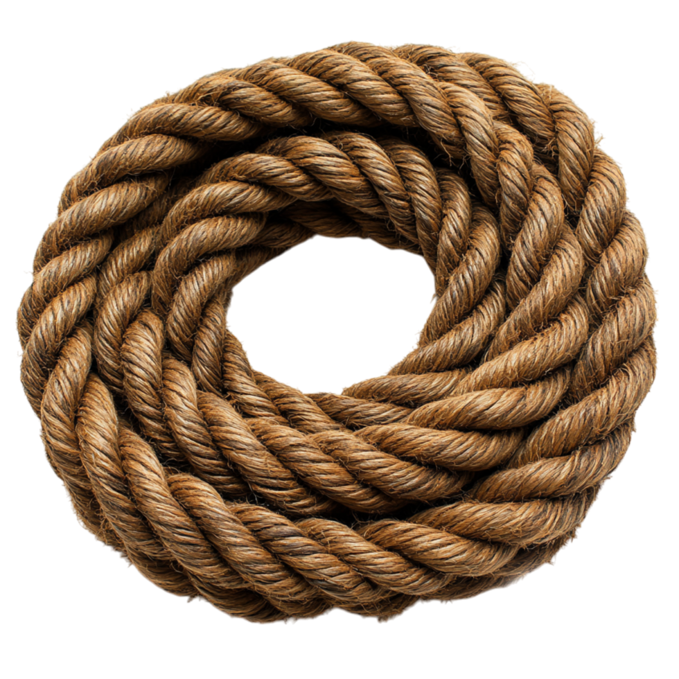 Coiled rope with textured fibers symbolizing strength durability and its use in various practical tasks png