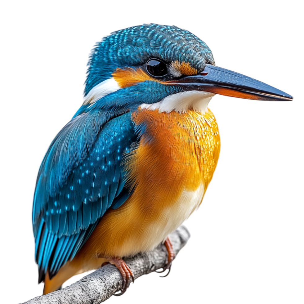 Kingfisher bird with vibrant blue and orange feathers perched on a branch representing agility precision and the remarkable hunting skills of a bird known for its sharp beak and swift dives into water png