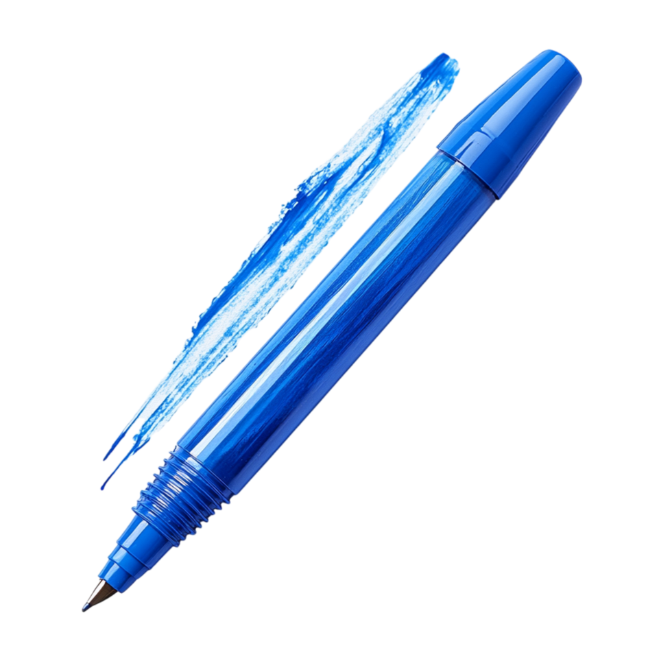 Blue ink pen with a brushstroke effect against a white symbolizing creativity precision and the expressive power ofistic writing png