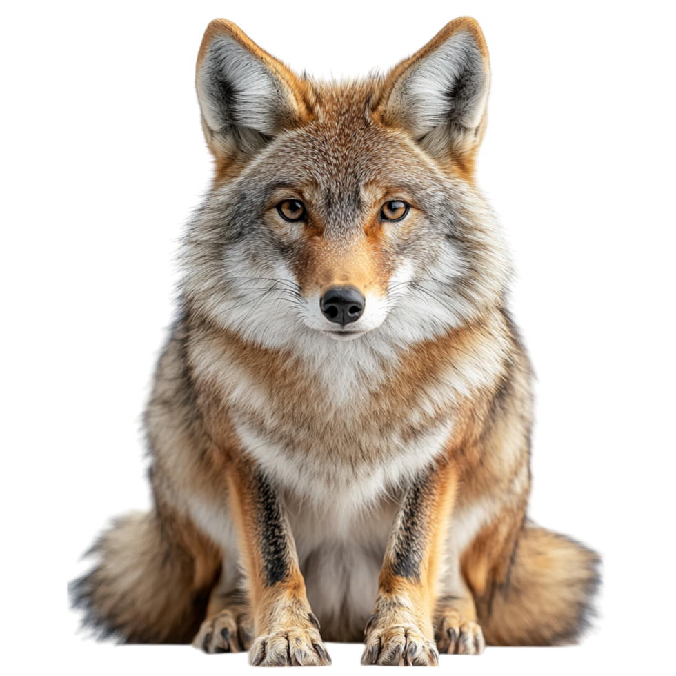 Watchful fox with thick fur and piercing eyes sitting attentively symbolizing intelligence adaptability and the quiet strength of wild woodland creatures png