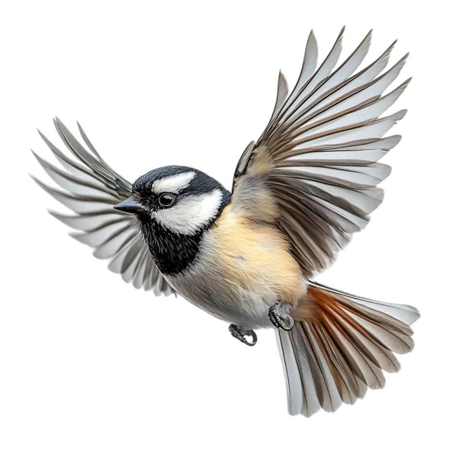 Small bird in midflight with outstretched wings and soft feathers symbolizing freedom grace and the delicate wonders of the avian world png