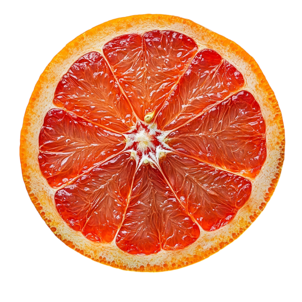 Juicy red grapefruit slice with vibrant pulp highlights citrus freshness and vitality png