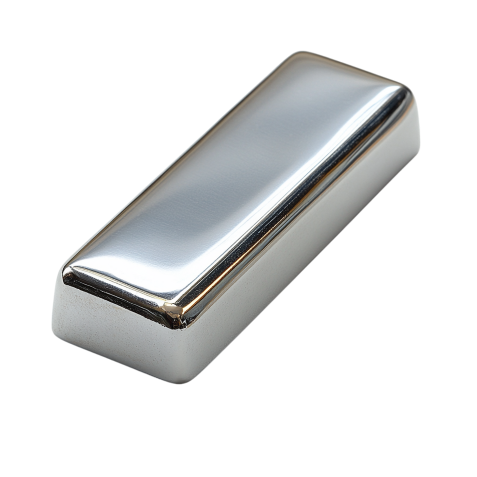 Shiny silver bar with a smooth reflective surface symbolizing wealth security and the enduring value of precious metals in investment and luxury craftsmanship png