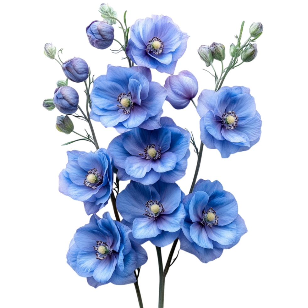 Tall stalks of blue wildflowers with delicate petals and tiny buds symbolizing serenity charm and the enchanting beauty of untamed floral landscapes png
