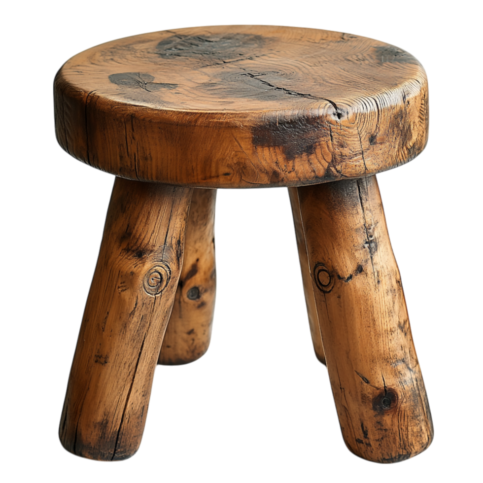 Wooden stool with a rustic handcrafted design symbolizing durability simplicity and the charm of traditional craftsmanship found in everyday furniture pieces png