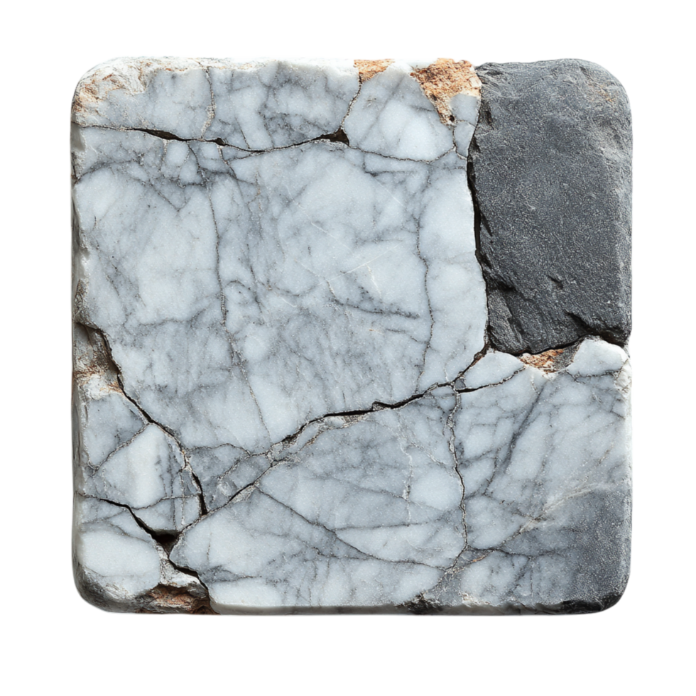 Square slab of marble with a cracked textured surface symbolizing strength elegance and the timeless beauty of natural stone used in architecture and design png