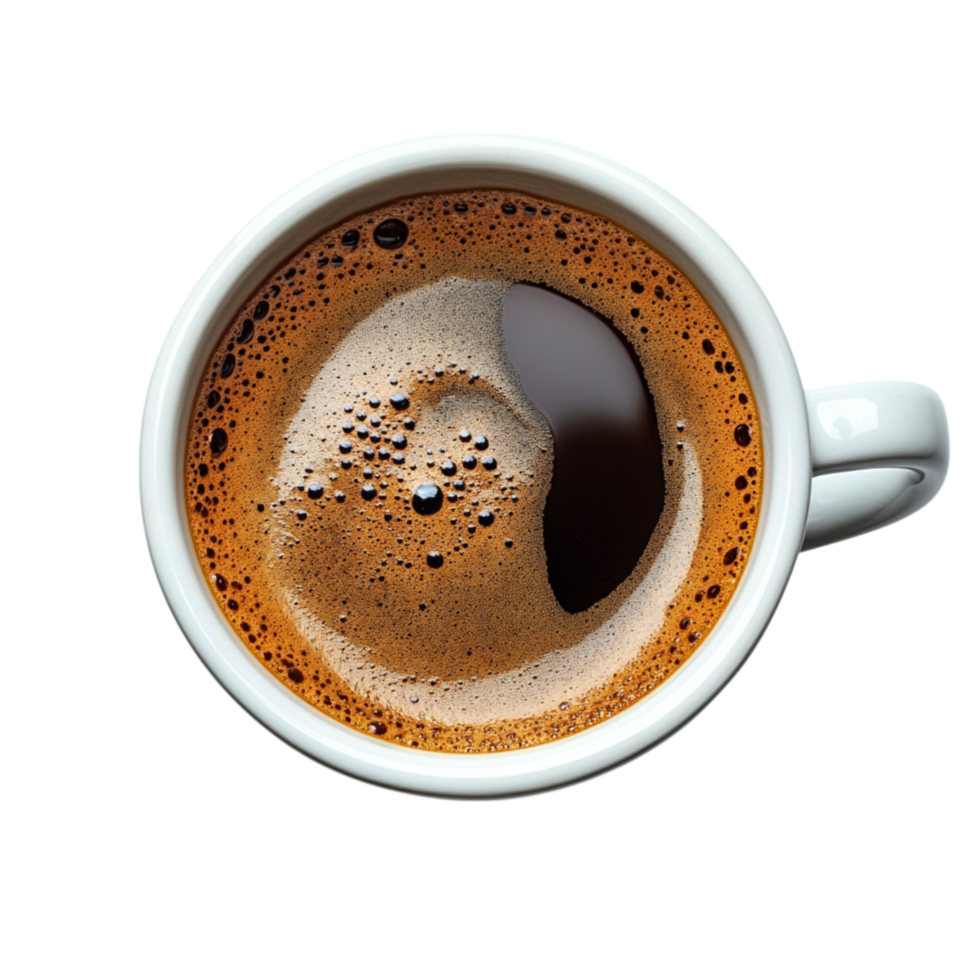 Cup of espresso with frothy crema on top symbolizing warmth energy and the comforting aroma that awakens the senses and fuels the start of a productive day png