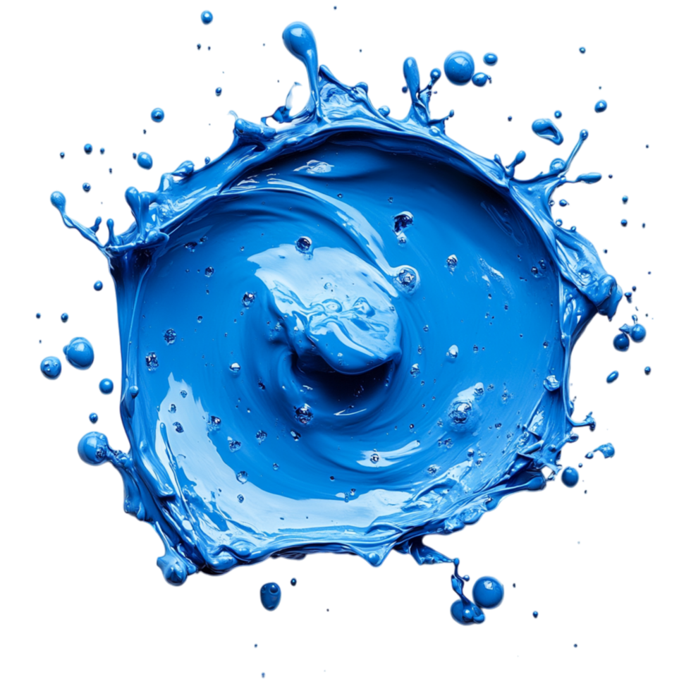 Splatter of vibrant blue liquid forming a dynamic shape symbolizing energy creativity and theistic expression of color movement and abstract design png