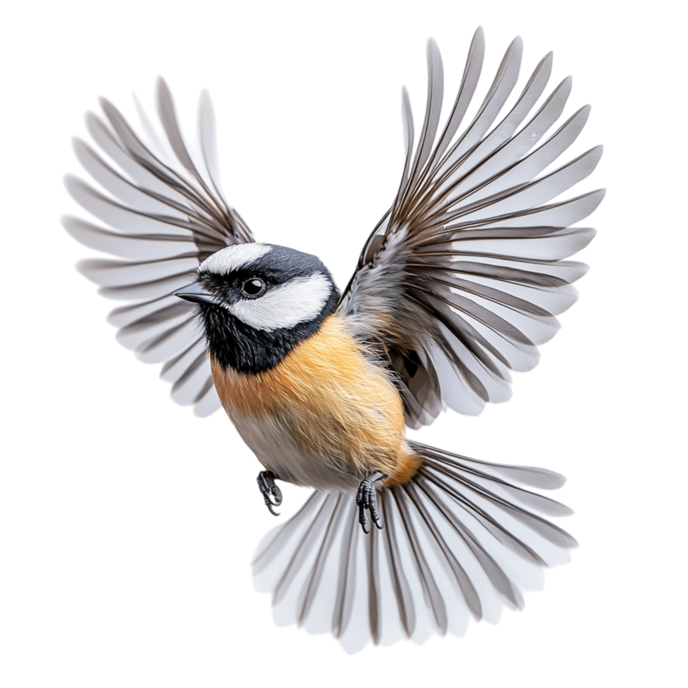 Small bird with spread wings in flight symbolizing freedom grace and the elegance of avian movement captured midair with its feathers fully extended png