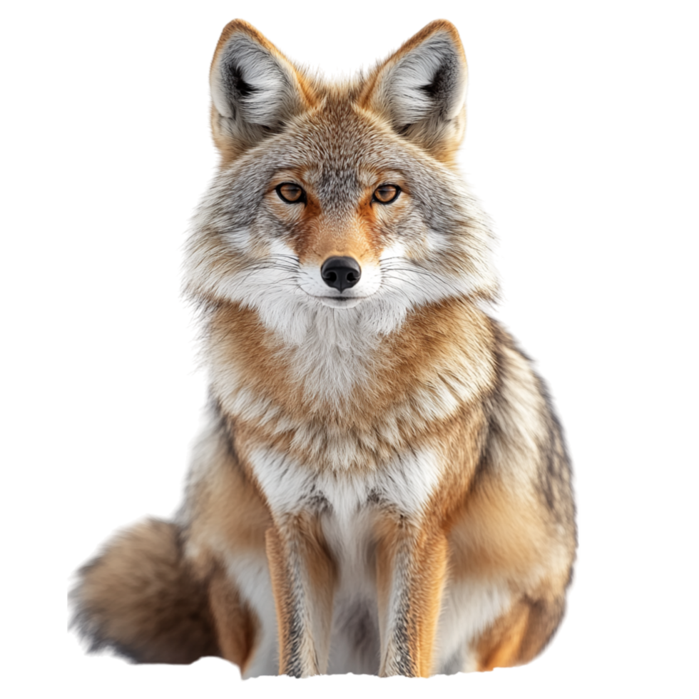 Majestic fox sitting attentively with piercing eyes and a bushy tail symbolizing wilderness and the intelligent nature of wild animals png