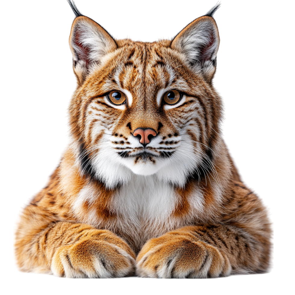 Wild lynx with tufted ears and a sharp gaze sits confidently showcasing its thick fur and keen hunting instincts png