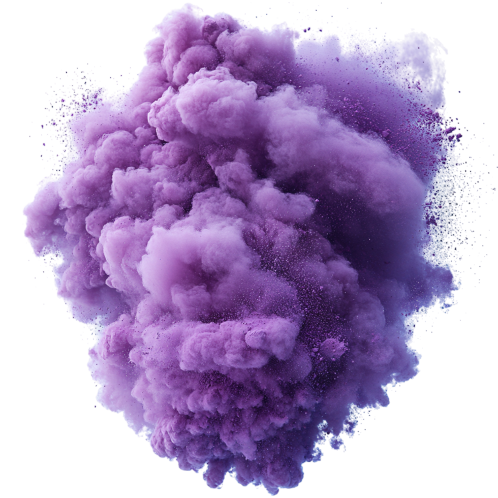 Billowing purple powder cloud dispersing in the air symbolizing energy and the vibrant essence ofistic expression png
