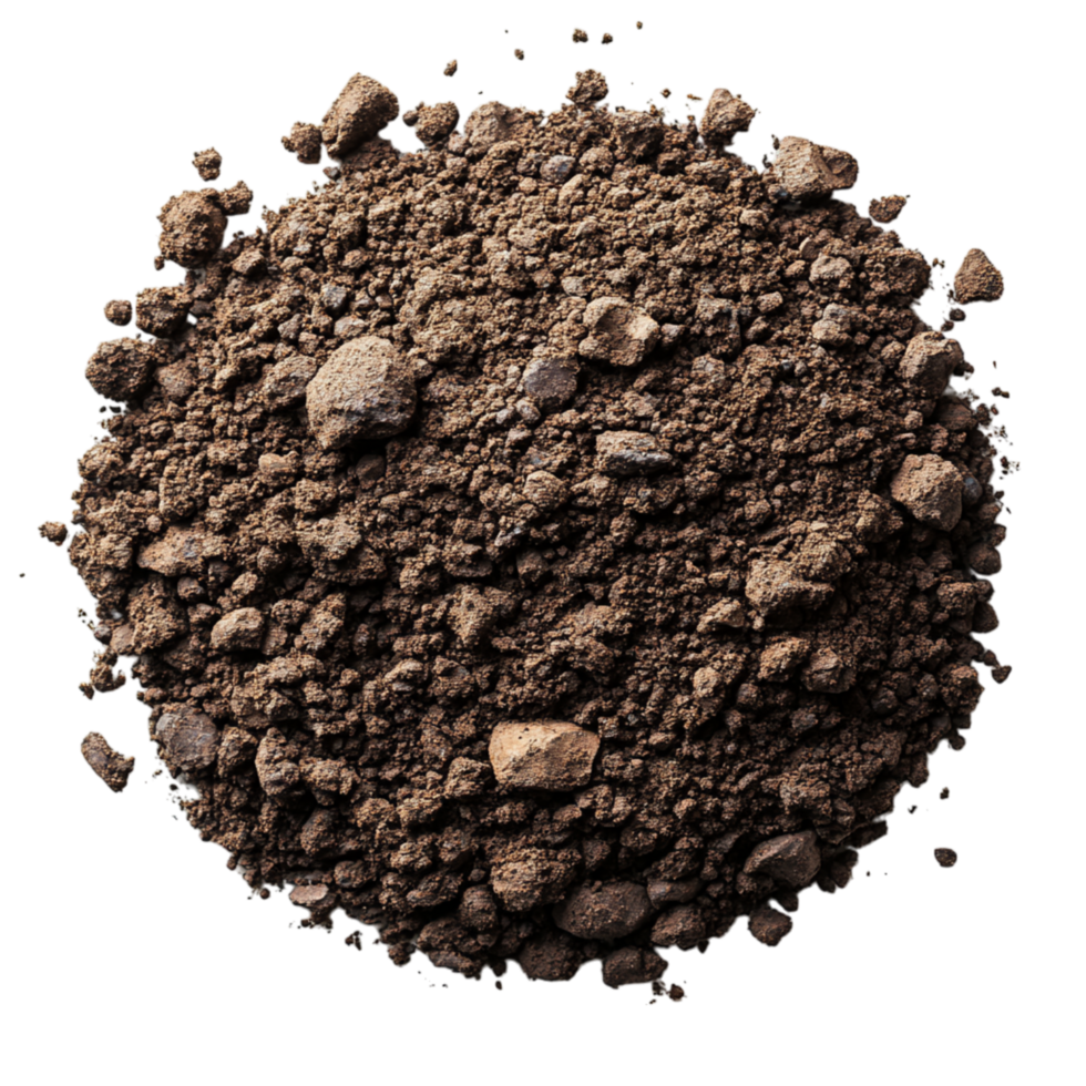 Pile of rich dark soil with a crumbly texture and scattered particles representing fertility agriculture and the foundational role of earth in plant growth and cultivation png