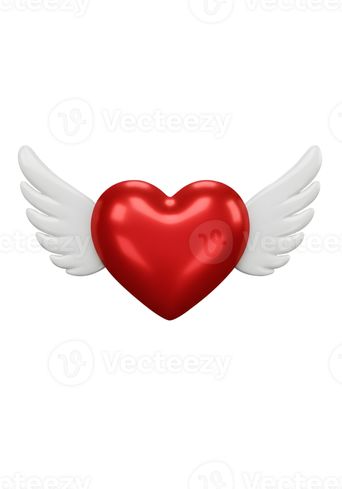 Heart with Wings for Valentine's Day and Love realistic 3D png