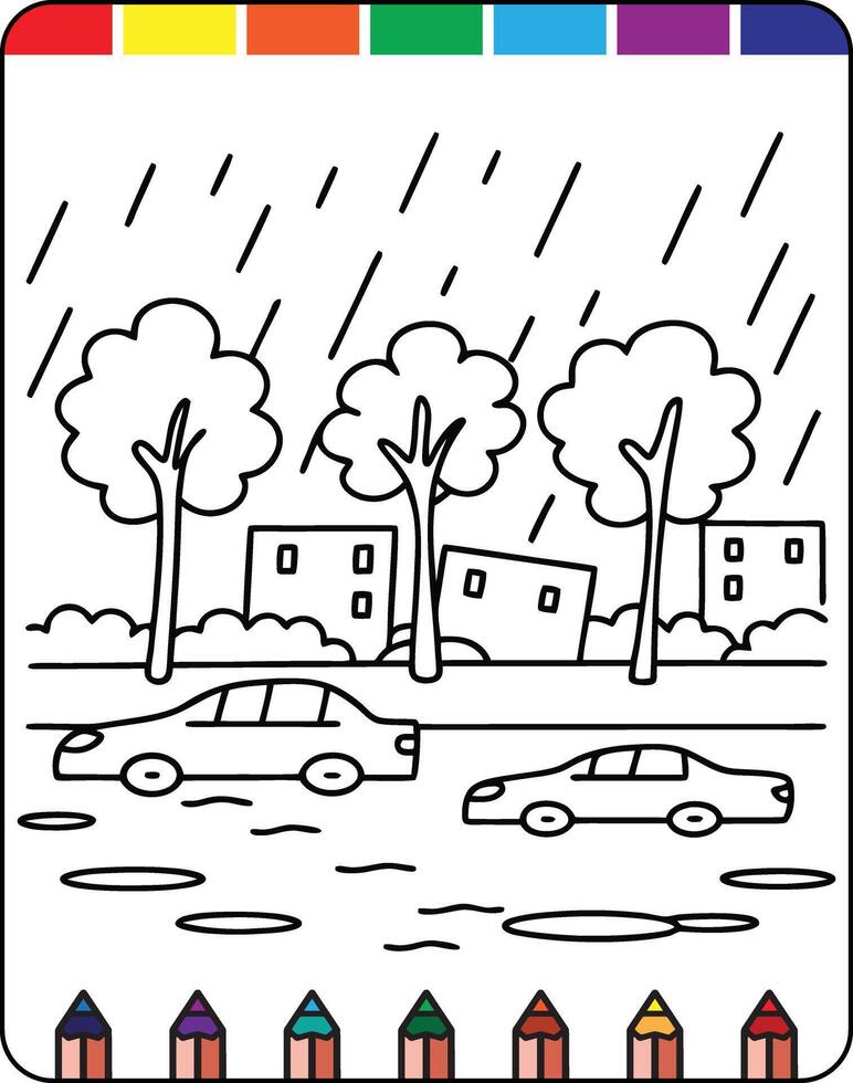 Rainy day coloring pages for kids vector