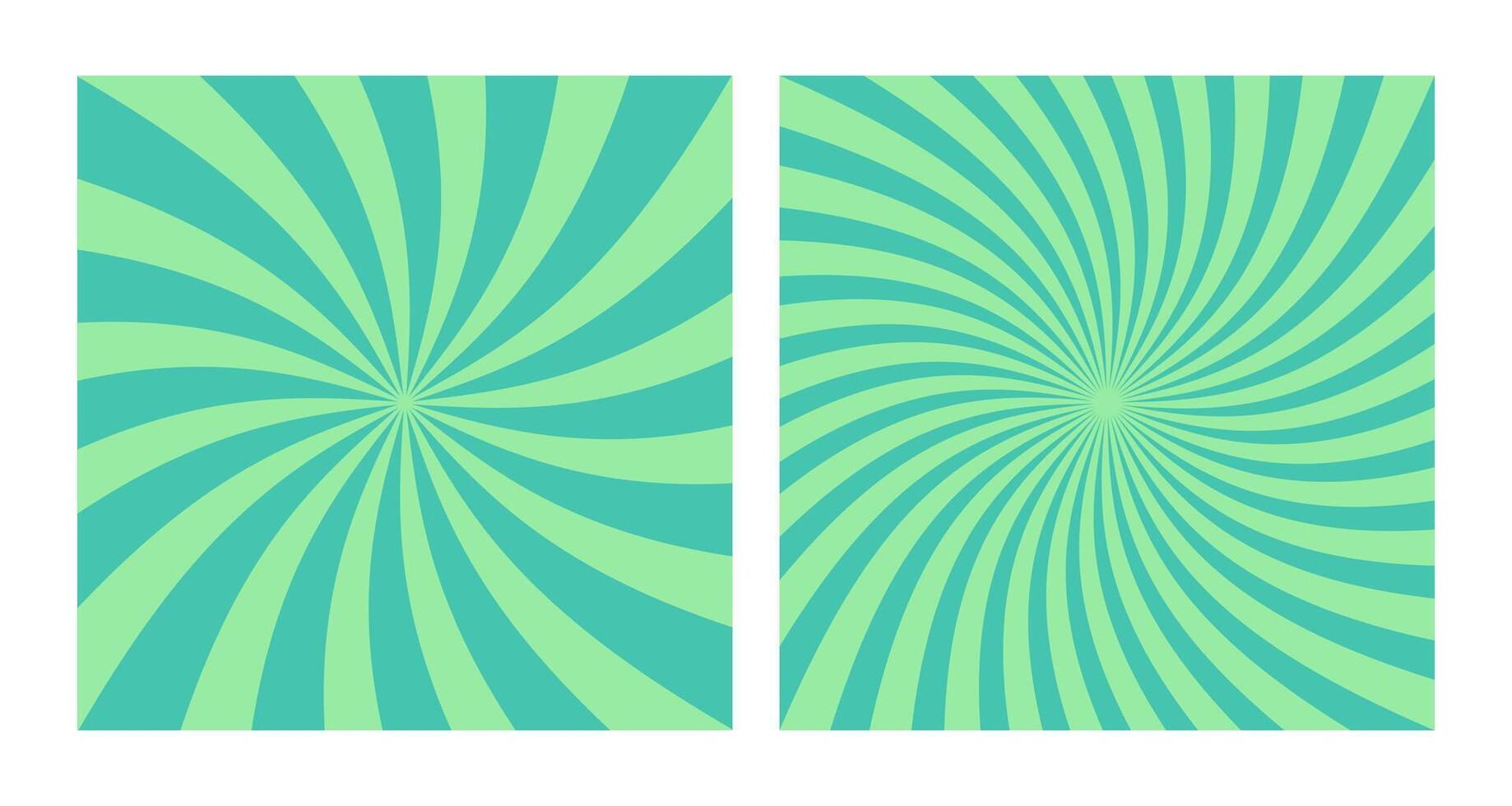 Set of Abstract Neon Green Spiral Sun Bursts on Teal Background, 2 Colorful Square Posters vector