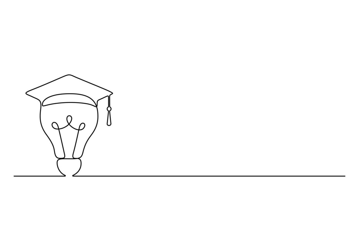 Continuous single line drawing of Light Bulb with Graduation Hat. Lightbulb lamp symbol of smart and innovation education and study in linear style. Success knowledge concept. Graphic illustration vector