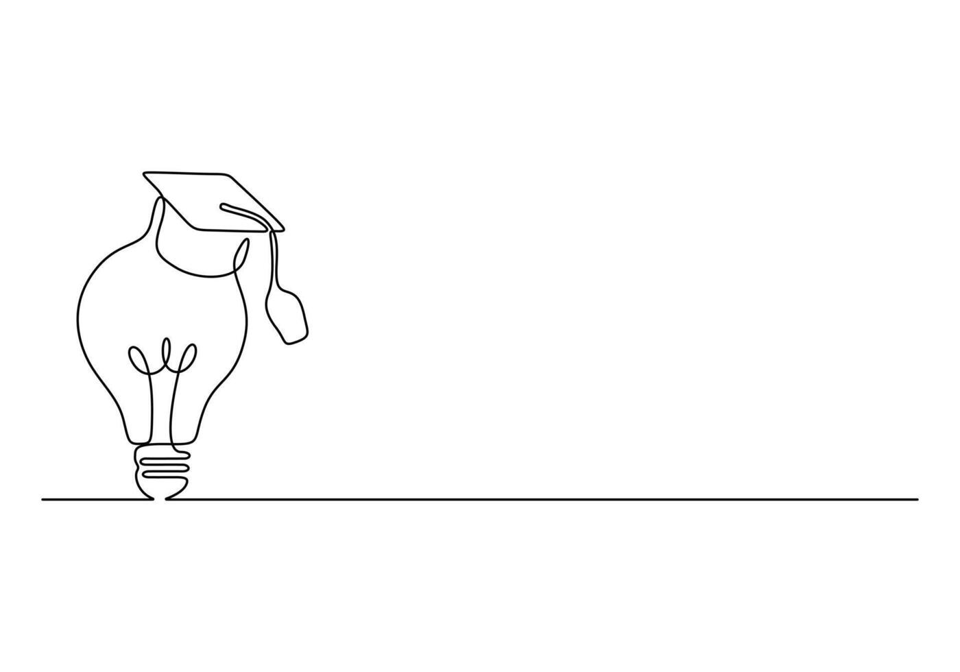 Continuous one line drawing of Light Bulb with Graduation Hat. Lightbulb lamp symbol of smart and innovation education and study style. Success knowledge concept. Graphic illustration vector