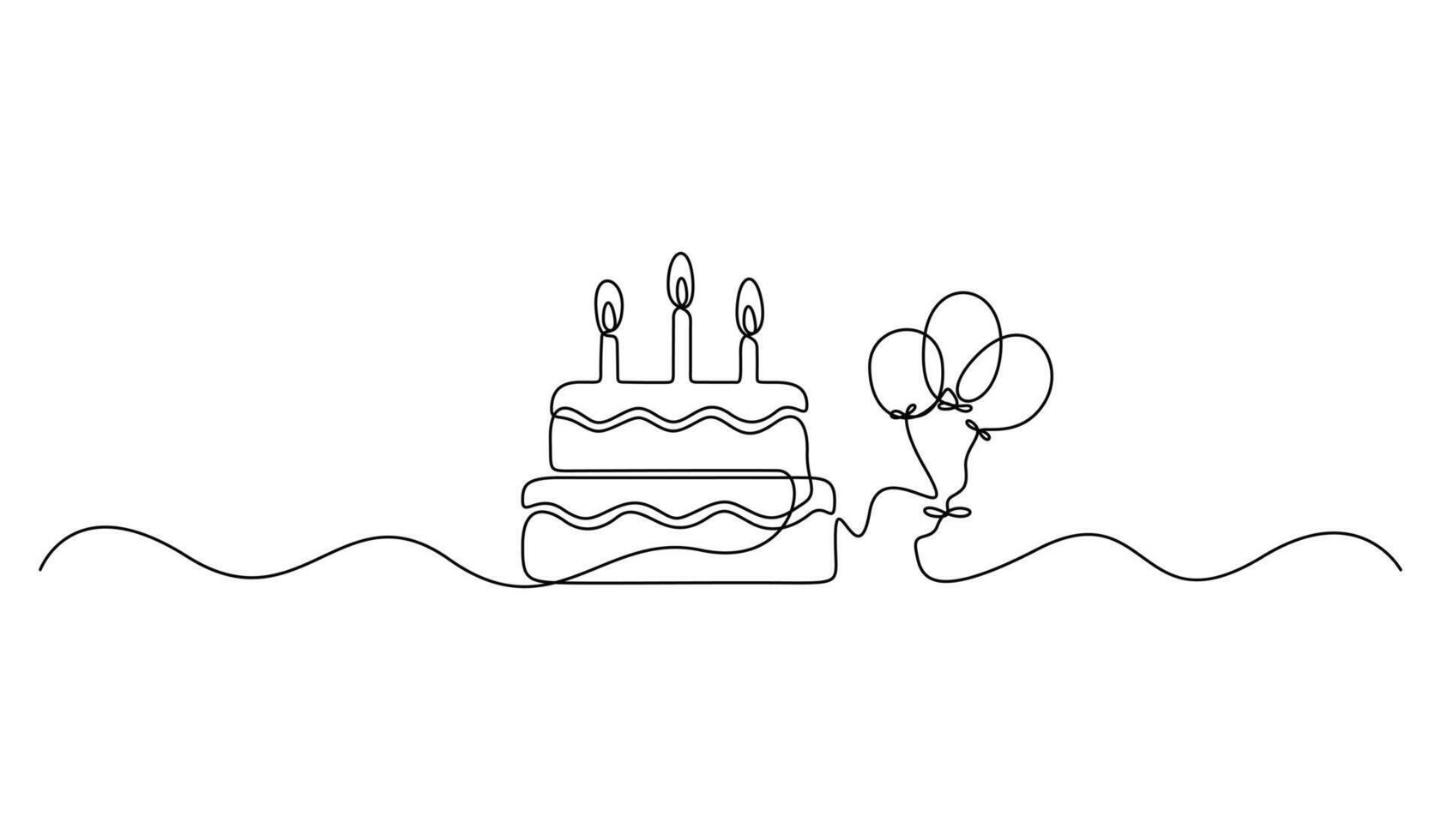Single continuous line drawing of birthday cake. Graphic illustration vector