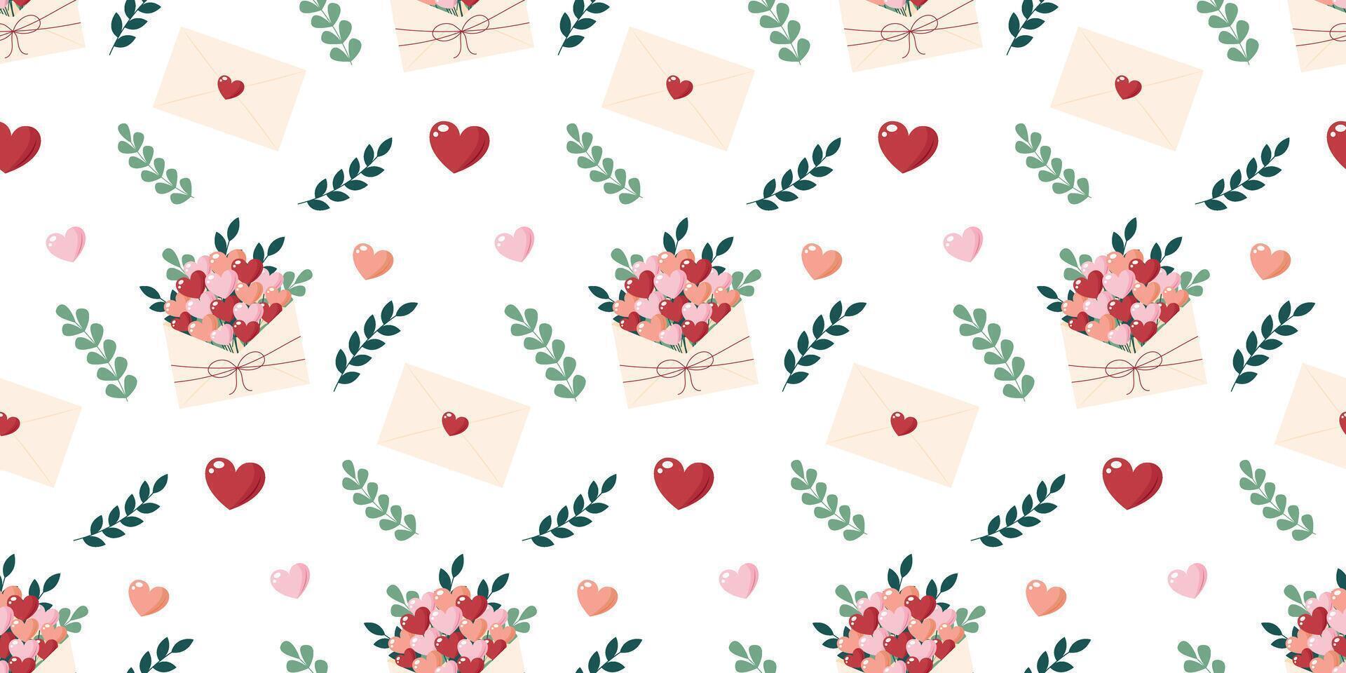 Hearts in craft envelope. Seamless pattern for Valentines Day, Womens Day, Mothers Day. Pattern for fabric, wrapping paper, cards. illustration vector