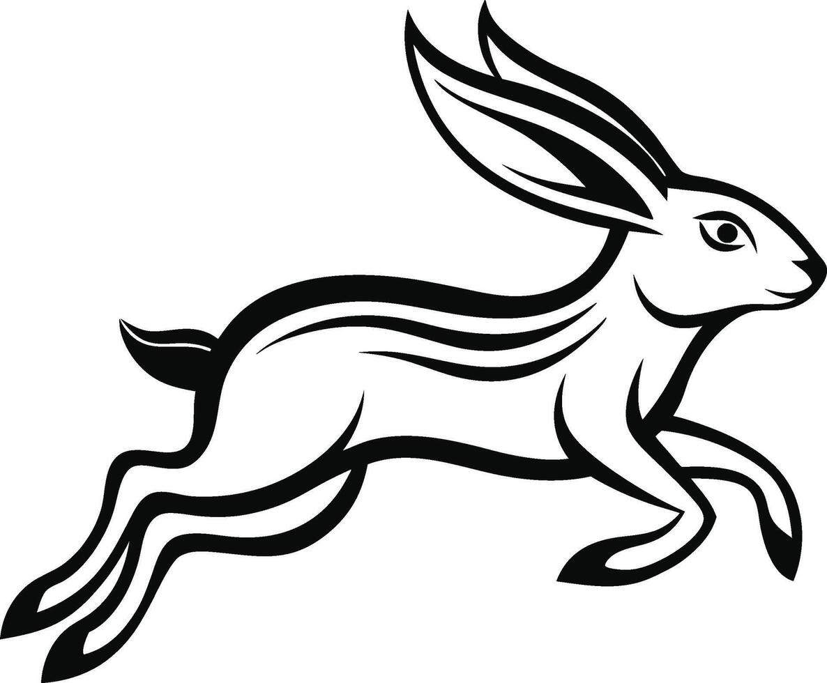 A black and white drawing of a rabbit running vector