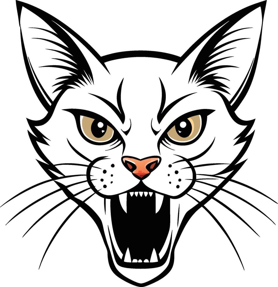Aggressive Cat Face Silhouette Design vector