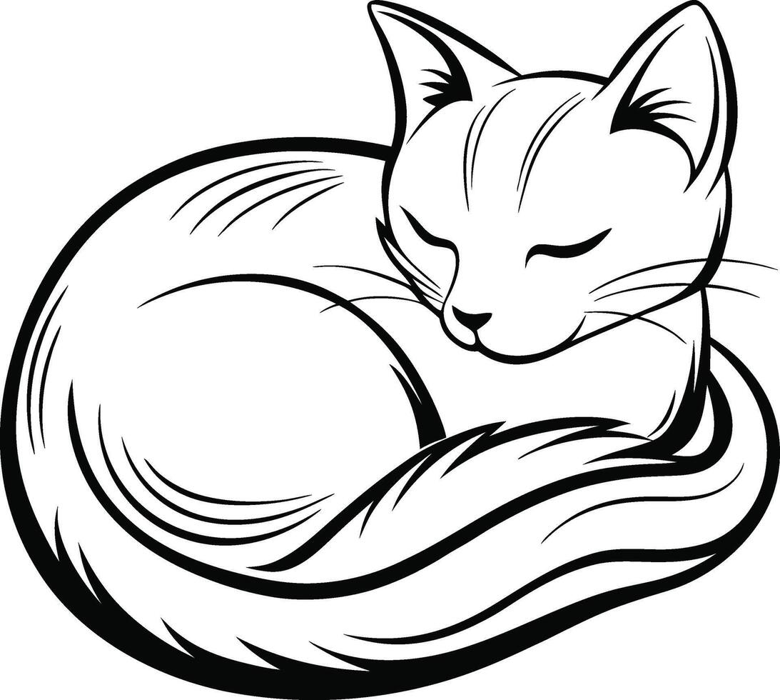 Quiet and Peaceful Cat Silhouette in Sleep vector