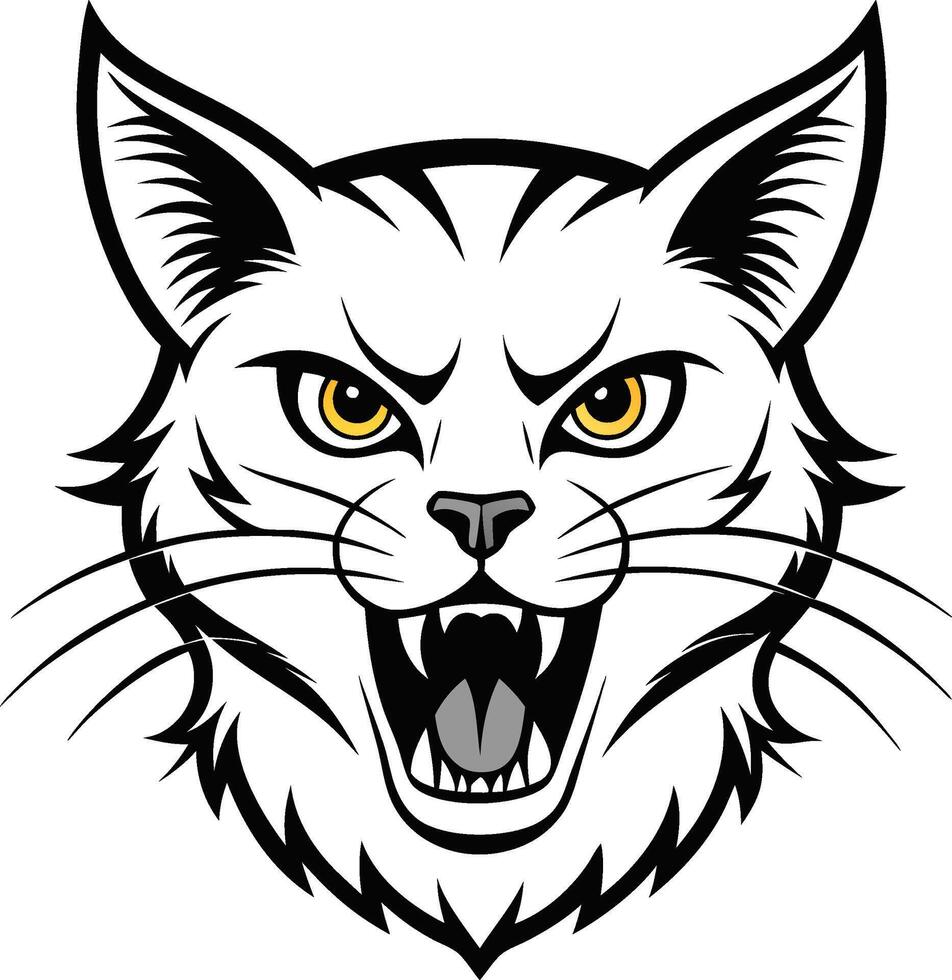 Fierce Expression of an Angry Cat Silhouette vector