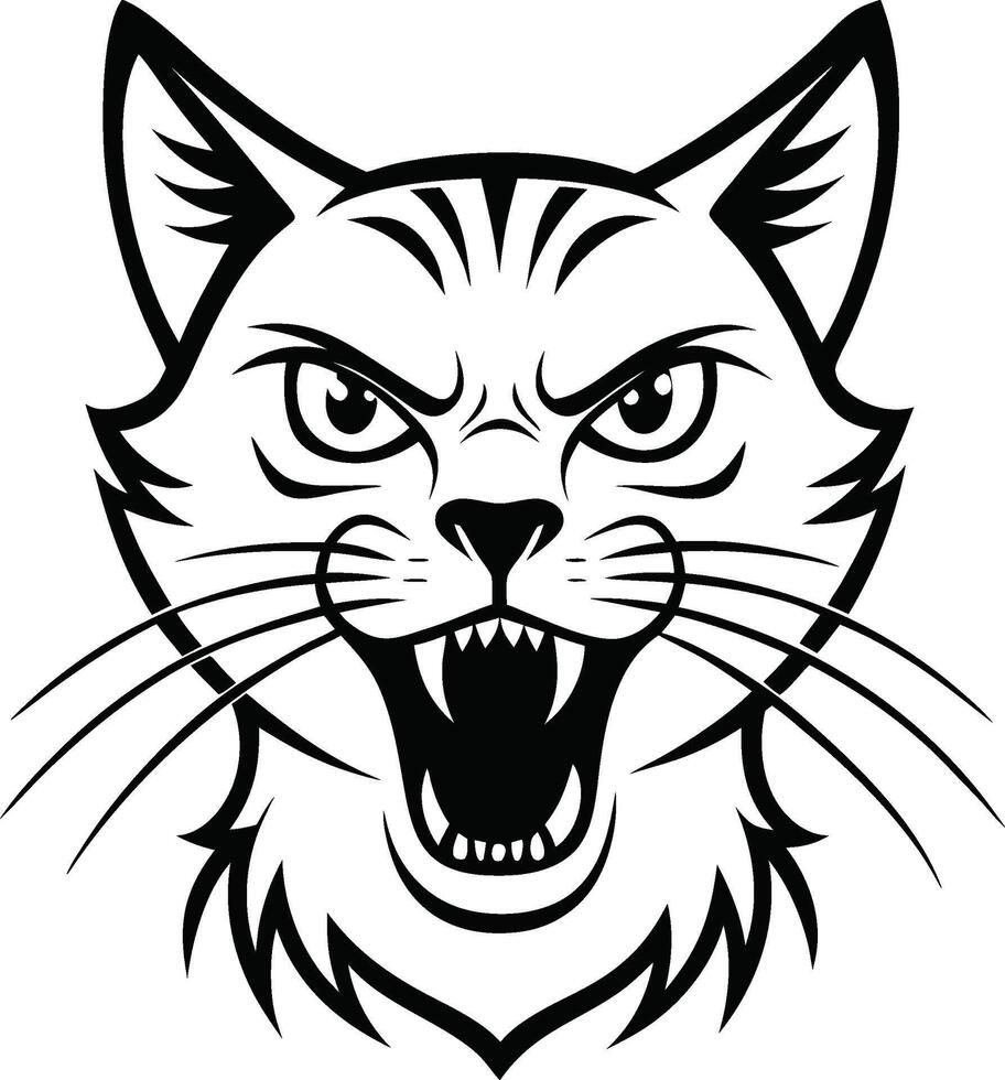 Dark Silhouette of a Furious Cat Face vector