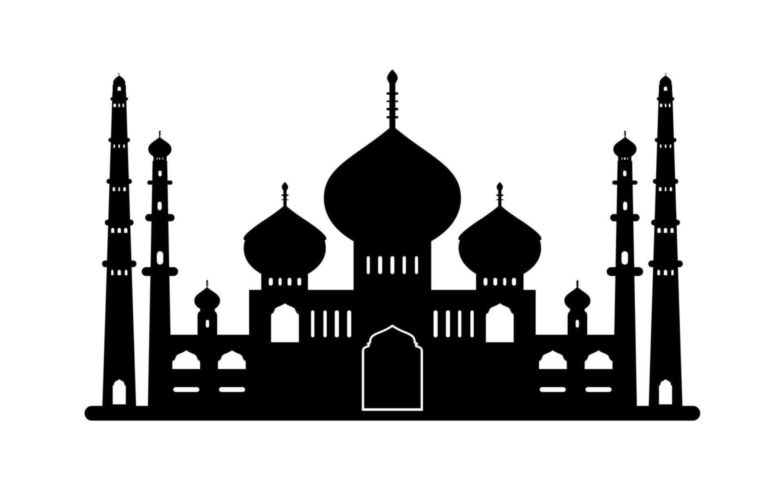 A beautiful silhouette of Islamic mosque with three domes and four minarets vector
