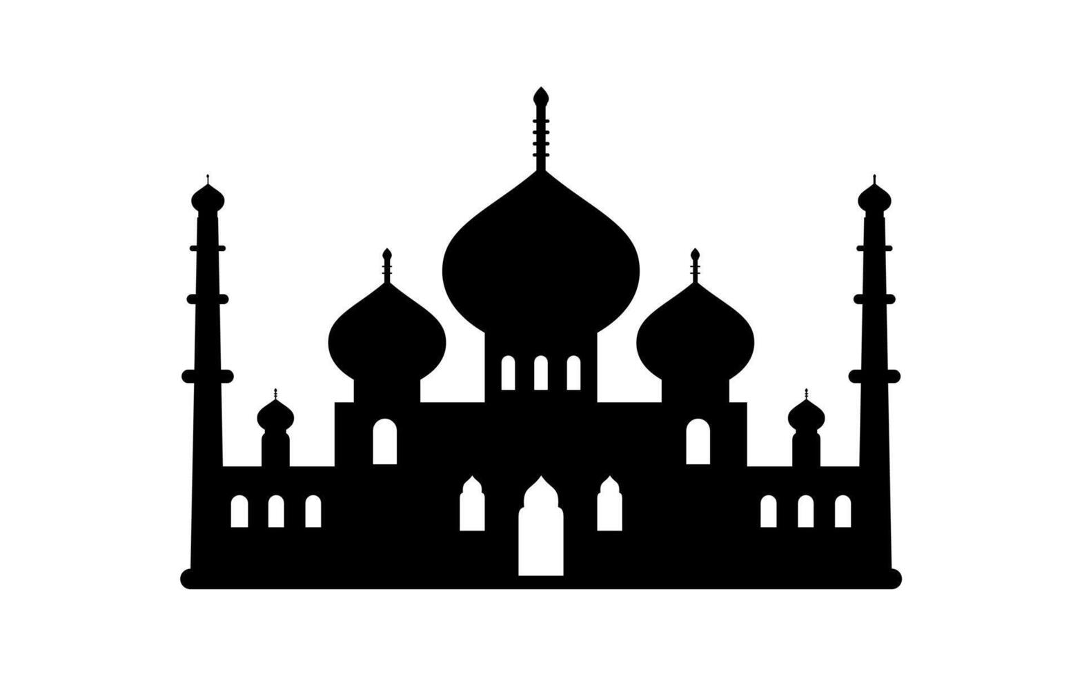 A beautiful silhouette of Islamic mosque with three domes and two minarets vector