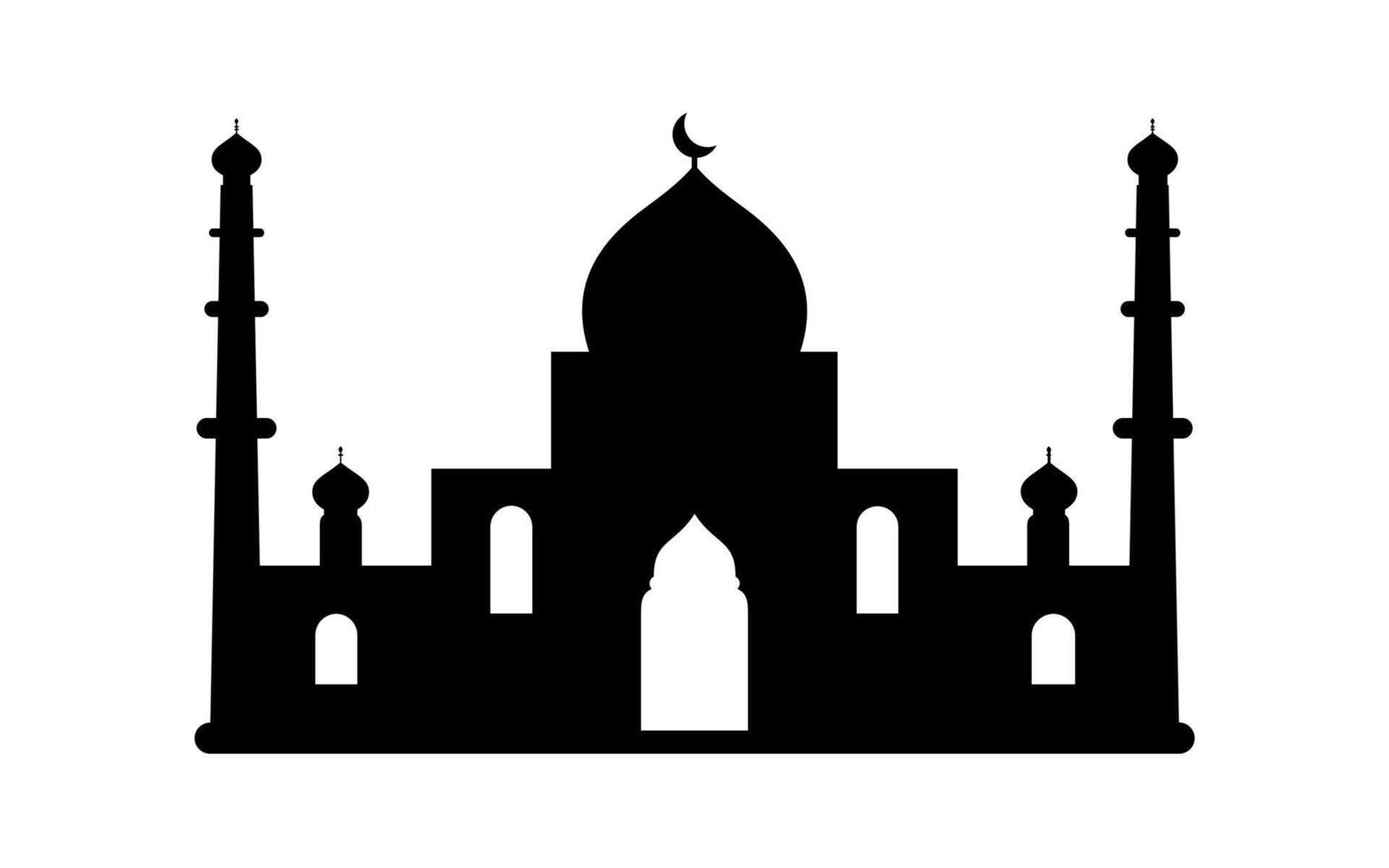 Silhouette of Islamic simple mosque with single domes and two minarets vector