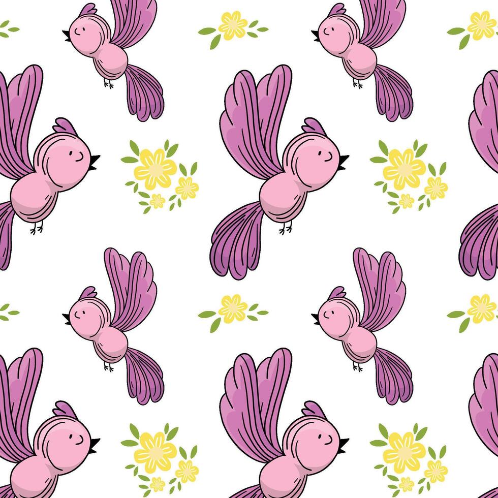 Cute hand drawn bird pattern. Beautiful and cute colorful bird. Pattern. vector
