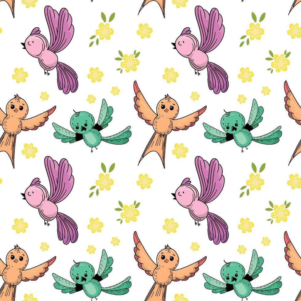 Cute hand drawn bird pattern. Beautiful and cute colorful bird. Pattern. Birds for cards and t-shirts. vector