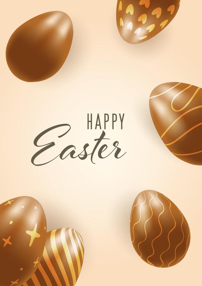 a Happy Easter, 3D chocolate eggs greeting card, Easter on a warm background vector
