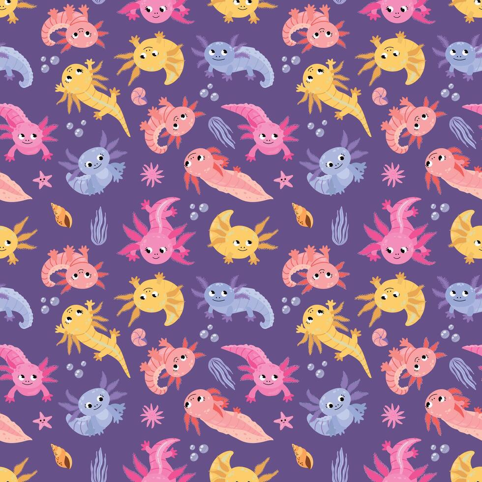 Seamless pattern with axolotl vector