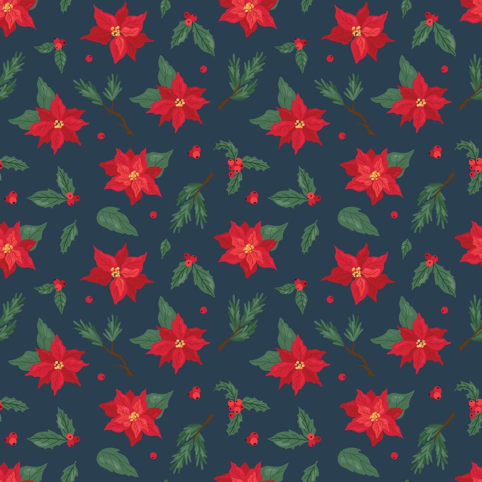 Seamless pattern with beautiful poinsettias. Endless textures for your design vector
