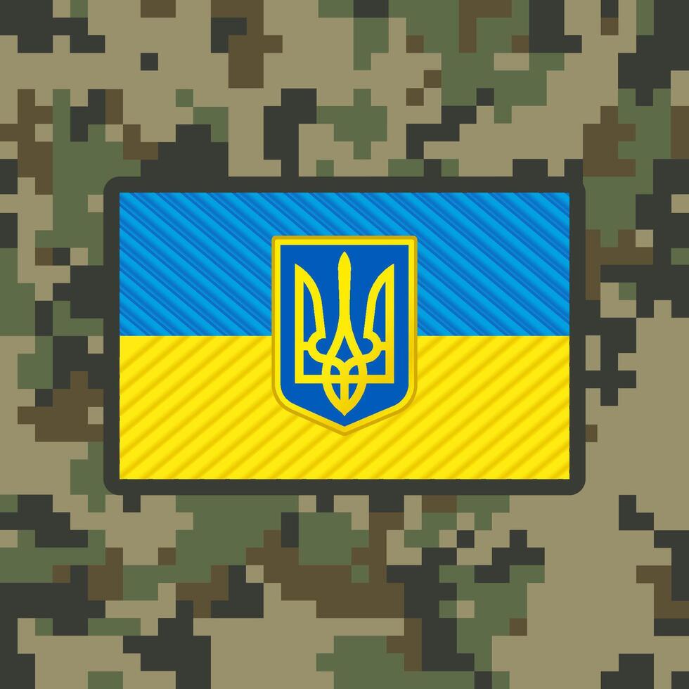 Creative textured flag of the Ukrainian army on pixel camouflage background. vector