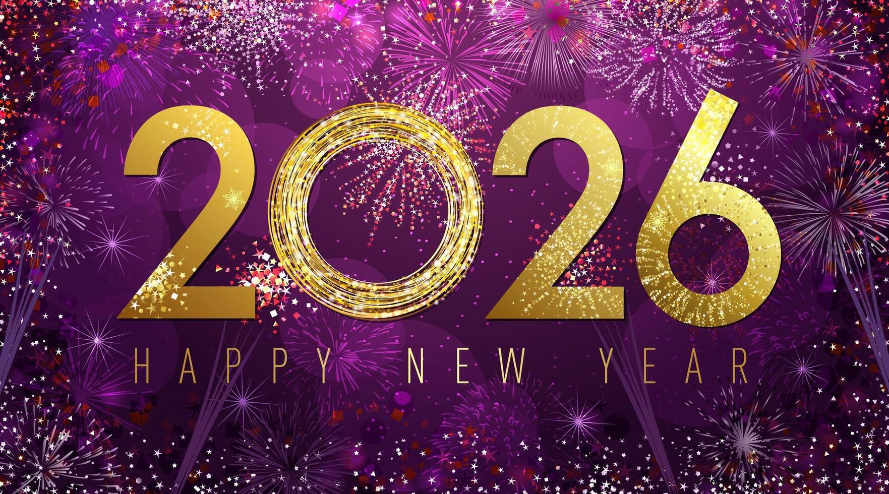 Happy New Year 2026 greeting card design with holiday backdrop vector