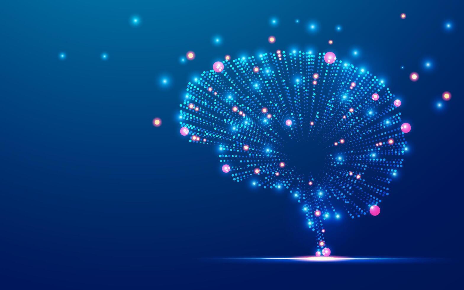 concept of neuron science or healthcare technology, graphic of dotted brain shape with lighting effect vector